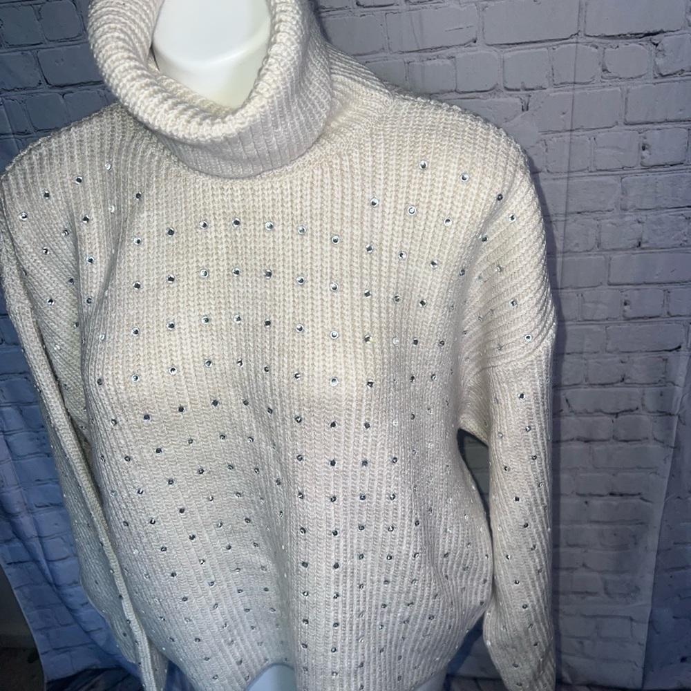 MANGO RHINESTONE TURTLENECK SWEATER - Picture 8 of 13